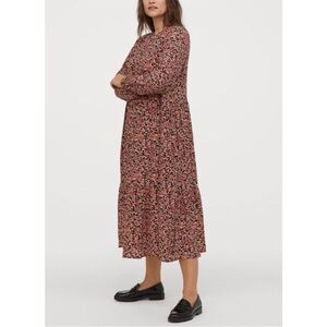 H&M Red and Black Floral Long Sleeve Dress